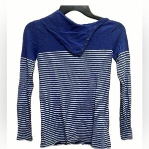J. Crew Striped Top XXS | Blue & White Nautical Button Neck Pullover